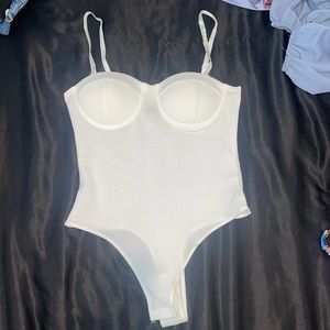 NBW - White Body Suit with Bedazzled Straps - Bridal/Bachelorette